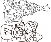 Coloriage Sapin de No&euml;l et Bonhomme de Neige