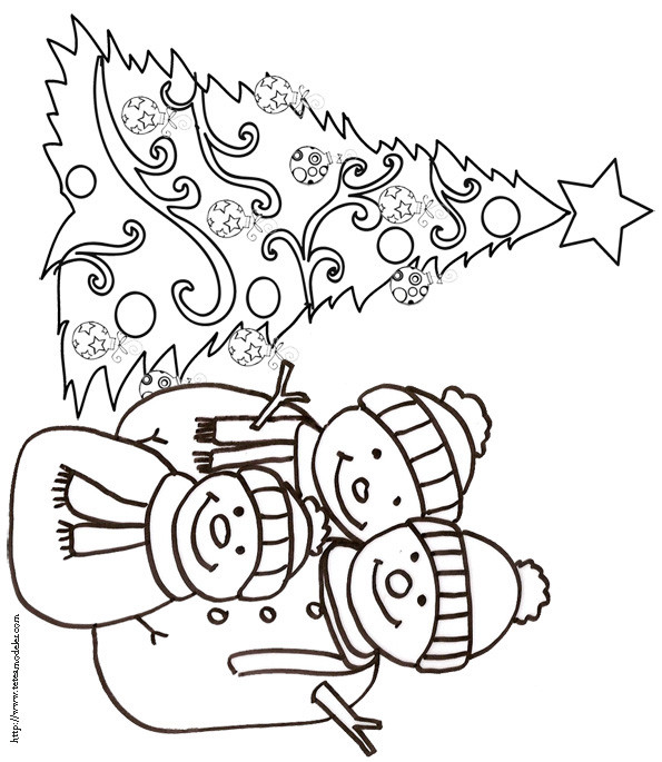 Coloriage Sapin De Noël Et Bonhomme De Neige