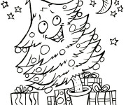 Coloriage Sapin de No&euml;l heureux