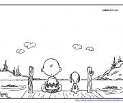 Coloriage Charlie et Snoopy près de la rivière