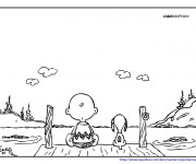 Coloriage Charlie et Snoopy pr&egrave;s de la rivi&egrave;re