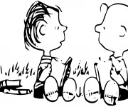 Coloriage Linus et Charlie lisent des livres