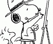 Coloriage Snoopy artiste pour enfant