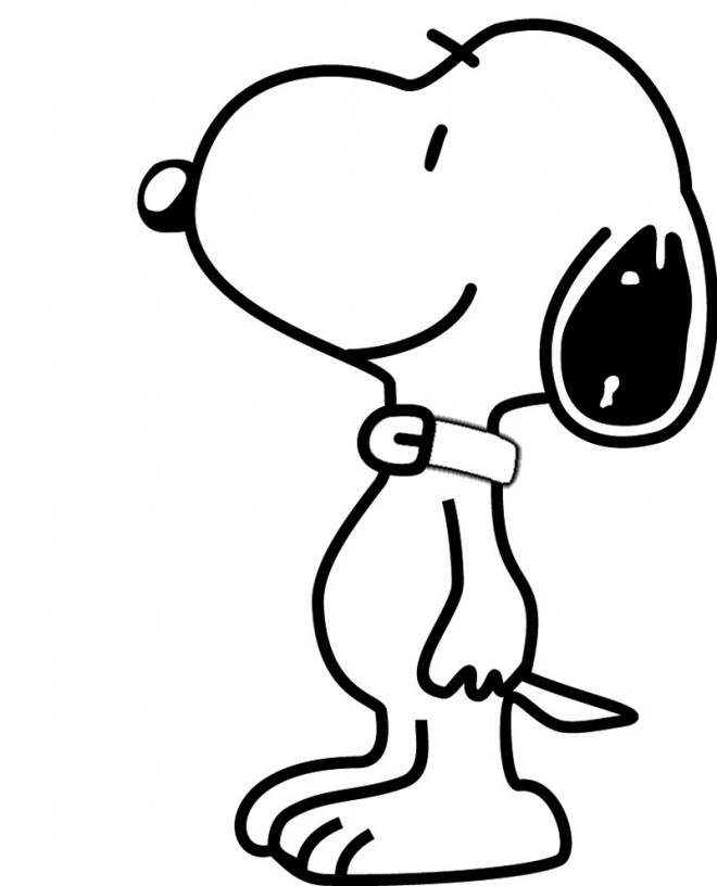 Coloriage et dessins gratuits Snoopy avec le sourire sur le visage à imprimer