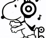 Coloriage et dessins gratuit Snoopy écoute de La Musique à imprimer