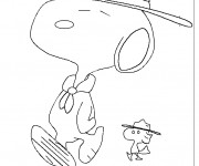 Coloriage Snoopy  et oiseau jaune simple