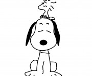 Coloriage et dessins gratuit Woodstock sur La tête de Snoopy à imprimer
