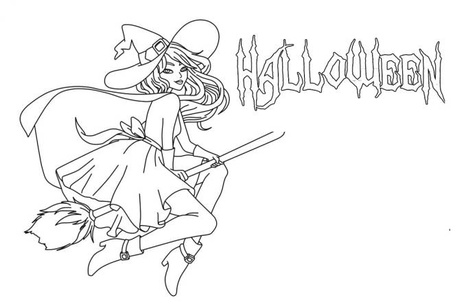 Coloriage et dessins gratuits Belle sorcière d'Halloween à imprimer