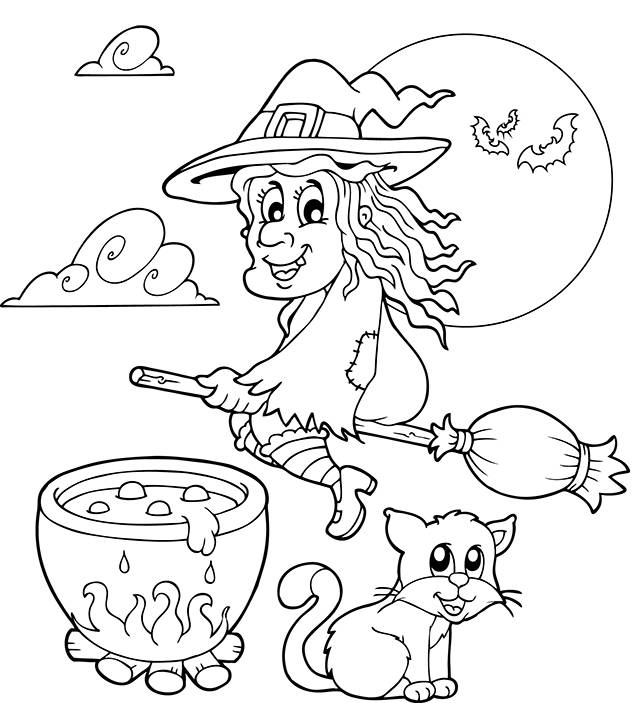 Coloriage Halloween Une Sorcière Et Son Chaudron