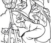 Coloriage Les sorcières avec leur chat