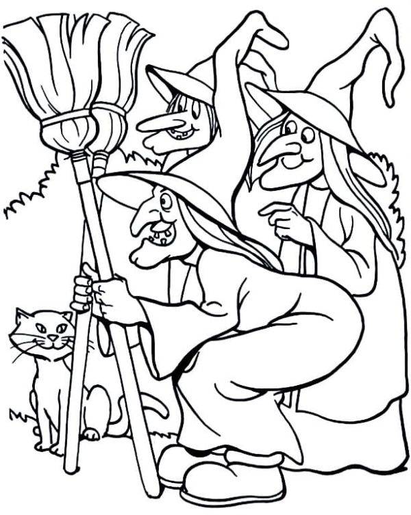 Coloriage et dessins gratuits Les sorcières avec leur chat à imprimer