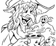 Coloriage et dessins gratuit sorcière fantôme Halloween à imprimer