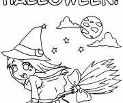 Coloriage et dessins gratuit sorcière manga pour Halloween à imprimer