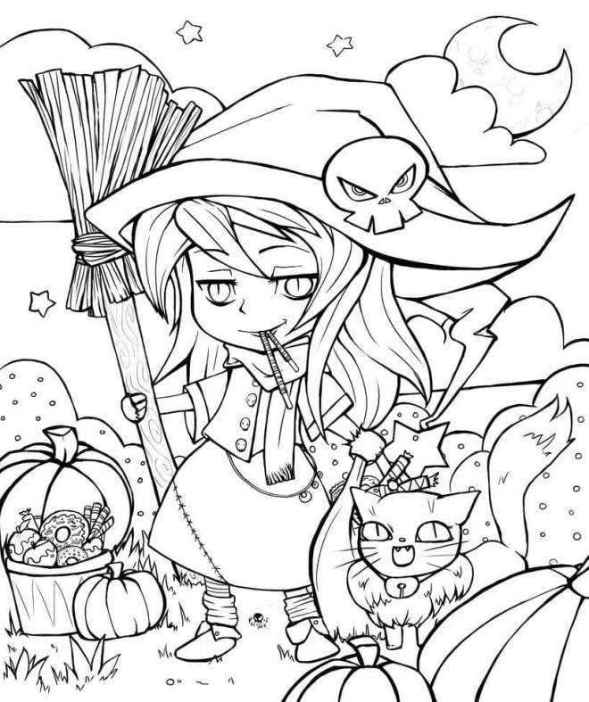 Coloriage et dessins gratuits Sorcière mignonne Halloween à imprimer