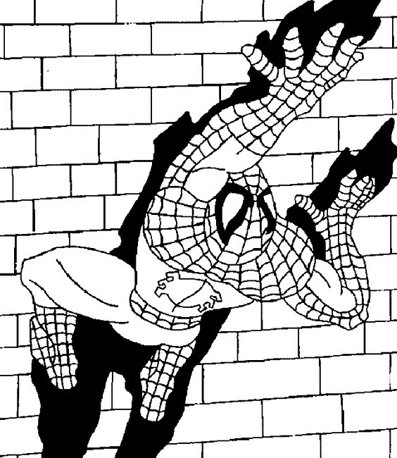 Coloriage et dessins gratuits Spiderman escalade le mur à imprimer