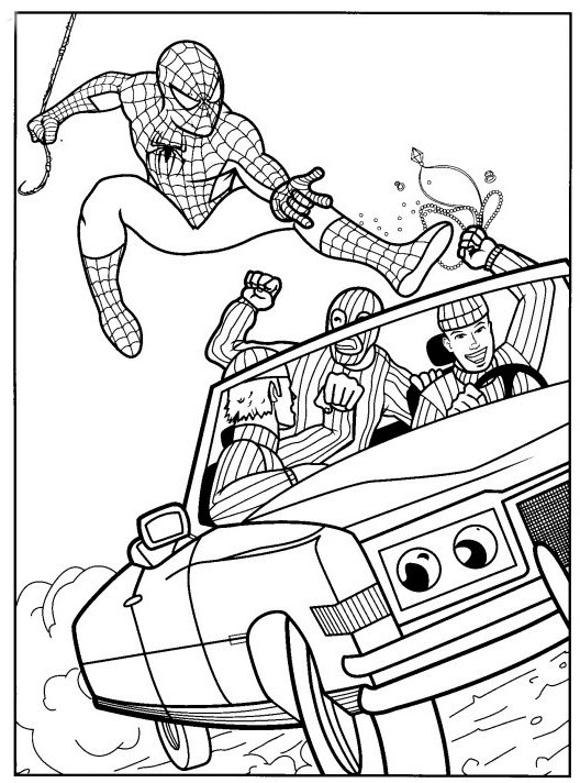 Coloriage et dessins gratuits Spiderman Le Héro contre les malfaiteurs à imprimer