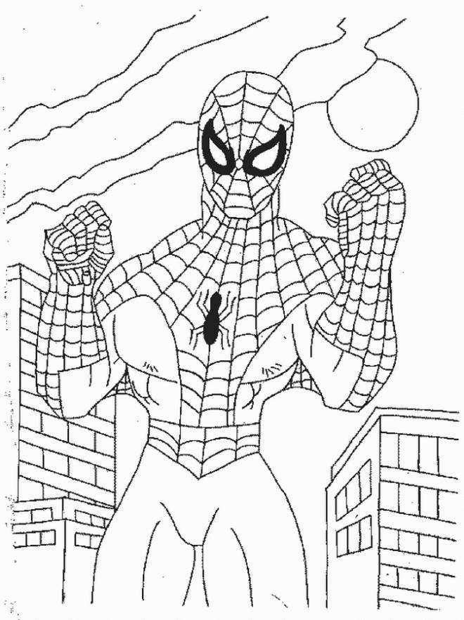 Coloriage Spiderman prêt au combat dessin gratuit à imprimer