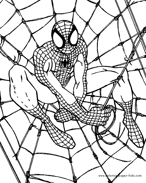 Coloriage et dessins gratuits Spiderman sur sa toile à imprimer