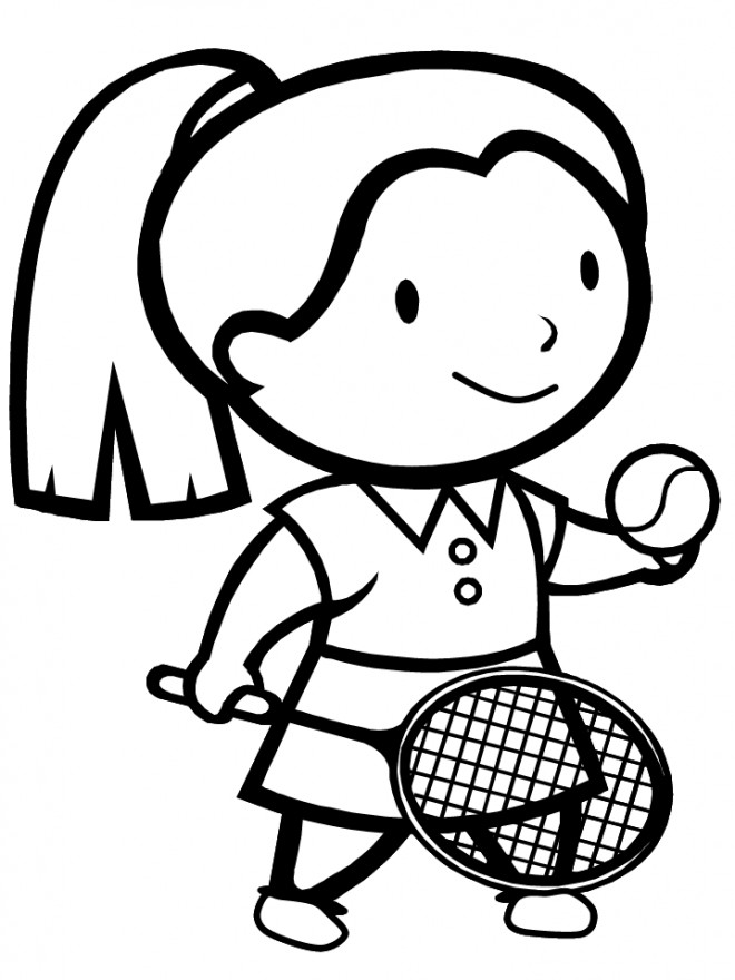 Coloriage et dessins gratuits Petite joueur de Tennis vecteur à imprimer