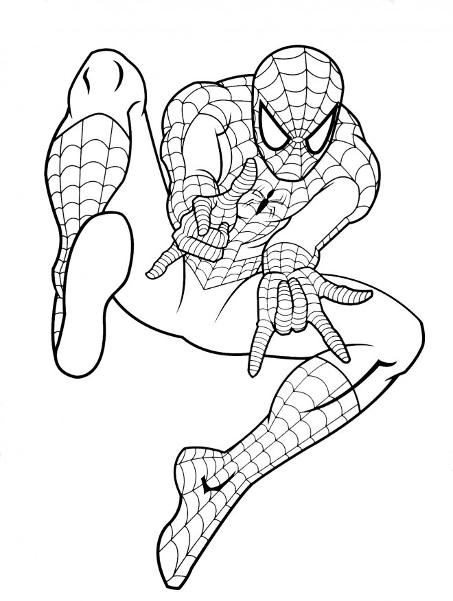 Coloriage et dessins gratuits Super Héro Spiderman en action à imprimer