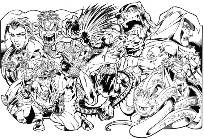 Coloriage et dessins gratuits Super Héros Marvel en noir à imprimer