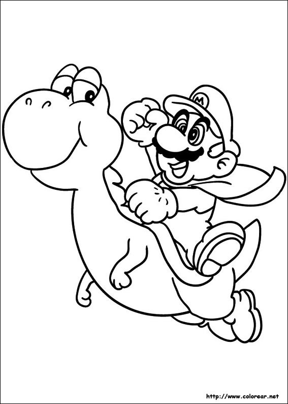 Coloriage et dessins gratuits Super Mario sur Yoshi à décorer à imprimer