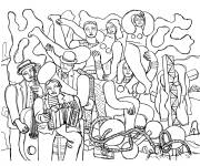 Coloriage Acrobates et musiciens par Fernand leger