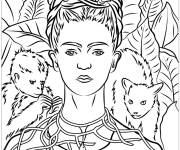 Coloriage Au collier d'&eacute;pines de Frida Kahlo