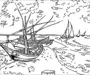 Coloriage Barques aux Sainte-Marie par Van Gogh