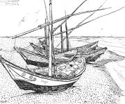 Coloriage Bateaux de p&ecirc;che sur la plage par Van Gogh