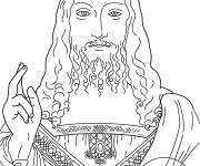 Coloriage Christ Salvator Mundi de L&eacute;onard de Vinci