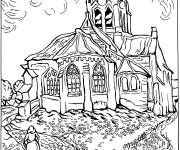 Coloriage Eglise Auvers de Van Gogh