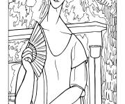 Coloriage Femme &agrave; l'&eacute;ventail de Amedeo Modigliani