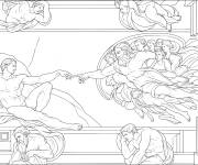 Coloriage La Cr&eacute;ation d&rsquo;Adam de Michel-Ange