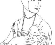 Coloriage La Dame &agrave; l'hermine de L&eacute;onard de Vinci