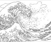 Coloriage La Grande Vague de Kanagaw par Hokusai