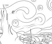 Coloriage Oeuvre c&eacute;l&egrave;bre La nuit &eacute;toil&eacute;e