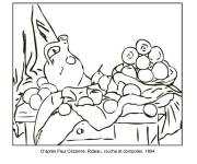 Coloriage Paul C&eacute;zanne, Rideau, cruche et compotier