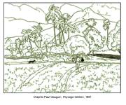 Coloriage Paul Gauguin, Paysage tahitien