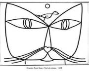Coloriage Paul Klee, Chat et oiseau