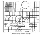 Coloriage Paul Klee, Ch&acirc;teau et soleil