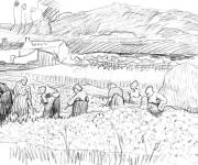 Coloriage Paysage avec des paysannes de Vincent Van Gogh