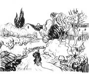 Coloriage Paysage d'Auvers de Vincent Van Gogh
