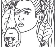 Coloriage Peinture de Salvador dali femme et singe