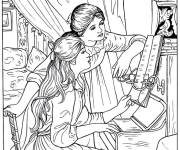 Coloriage Peinture des  filles au piano