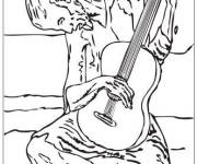Coloriage et dessins gratuit Peinture Guitare bleue de Pablo Picasso à imprimer