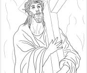 Coloriage Portrait de J&eacute;sus porte sa croix