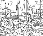 Coloriage Tableau Bateaux sur Le Quai du Petit-Gennevilliers