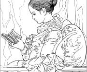 Coloriage Tableau c&eacute;l&egrave;bre Jeune fille lisant