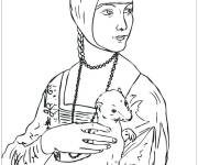 Coloriage Tableau Dame &agrave; l'hermine Renaissance Art